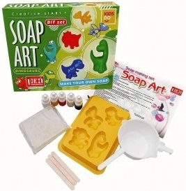 Fabrication de savon dinosaures – kit créatif avec moules et accessoires en boîte 26x20x7 cm