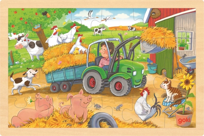 GOKI Puzzle en bois Petit tracteur 24 pièces