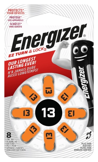 Piles bouton pour appareils auditifs Energizer 13, 1,4 V, lot de 8