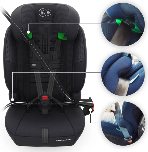 Installation avec ceinture 3 points et guidage clair de la ceinture