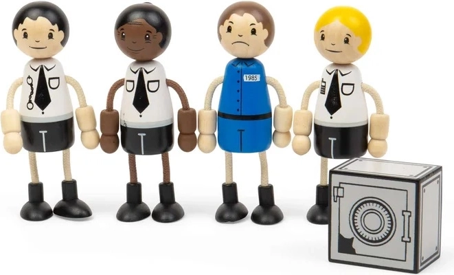 Figurines en bois Tidlo : policiers et voleur avec coffre-fort