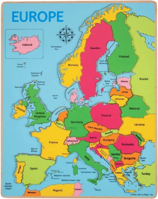 Bigjigs Toys puzzle en bois carte de l’Europe, 25 pièces