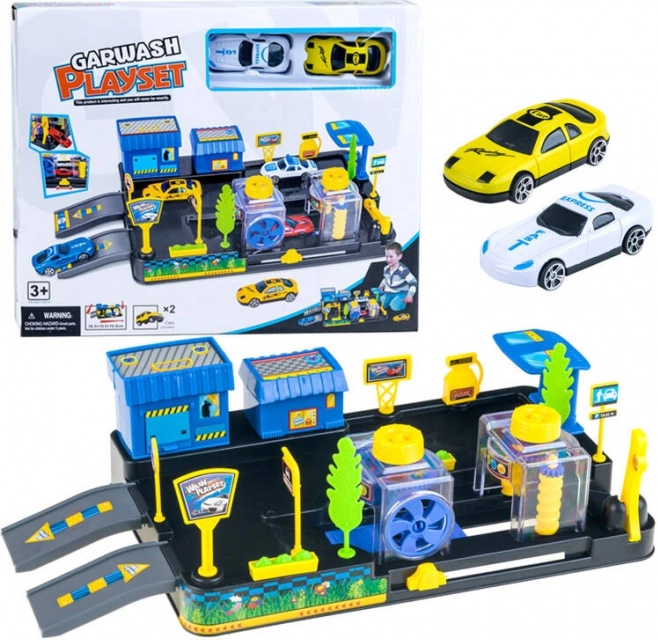 Lavage auto et station-service – ensemble pour enfants avec petites voitures