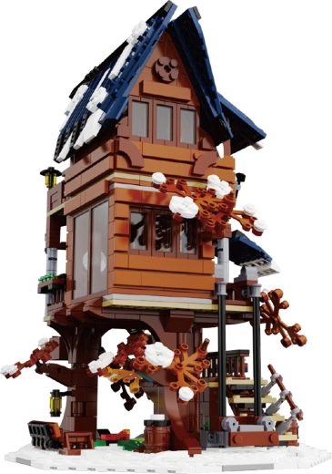 Une maison éclairée avec des éléments mobiles