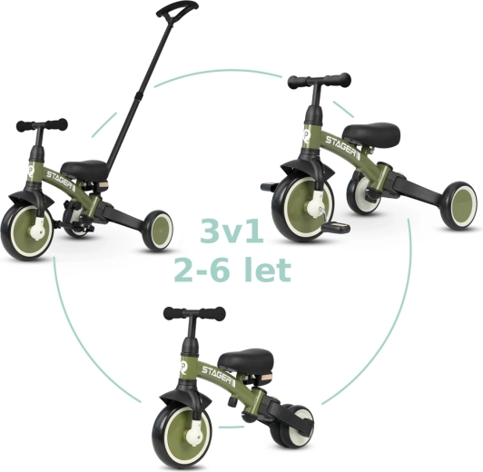 Tricycle QPLAY Stager 3-en-1 vert
