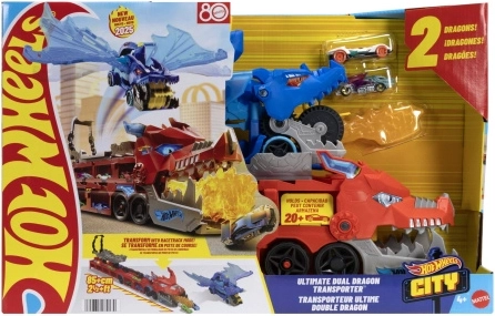 Hot Wheels City méga semi-remorque avec arène du dragon