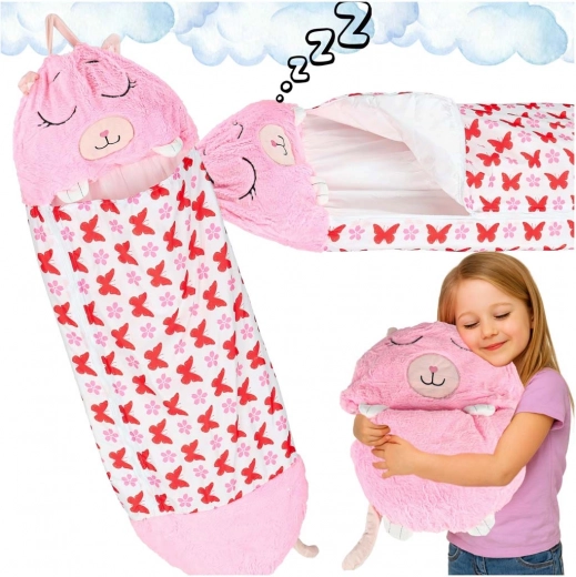 Sac de couchage de voyage pour enfant 2-en-1 avec petit oreiller 125 × 50 cm – rose