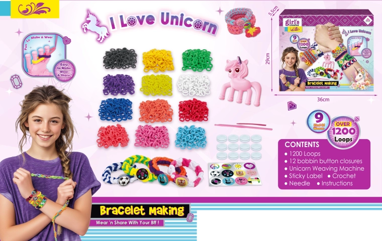 Kit créatif pour fabriquer des bracelets avec des élastiques textiles (1200 pcs)