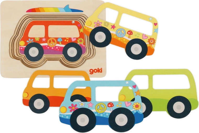 Puzzle en bois à étages en forme de camionnette