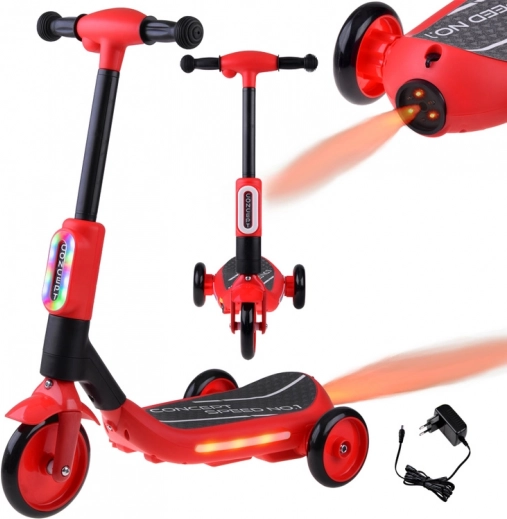Trottinette électrique tricycle pour enfants avec lumières LED et effet vapeur – Rouge