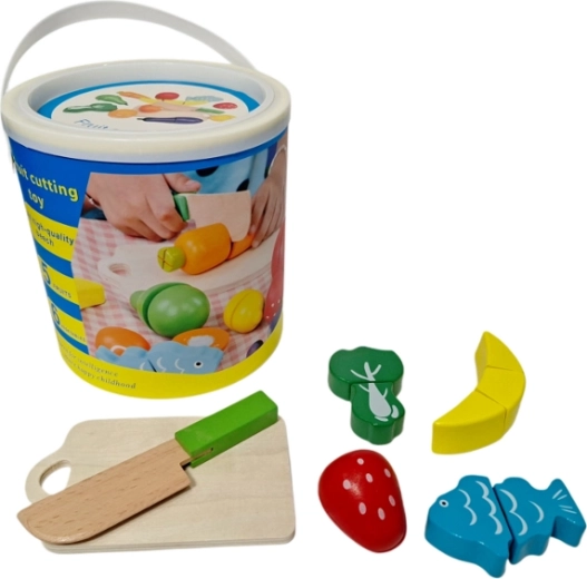 Set en bois d’aliments à découper dans un seau