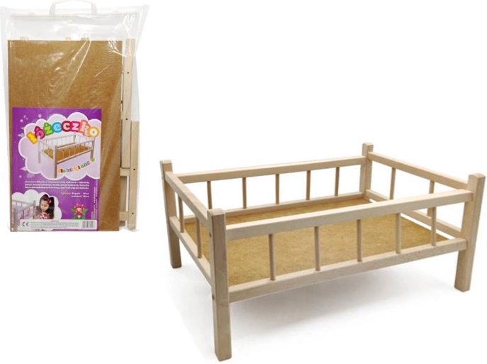 Lit de poupée et ourson en bois