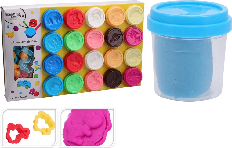 Coffret de pâte à modeler en pots 20 pcs (55 g) avec 42 accessoires
