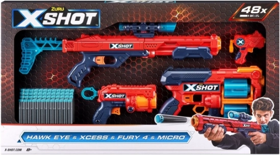 Ensemble de pistolets X-Shot Combo Hawk Eye + Xcess + Fury 4 + Micro