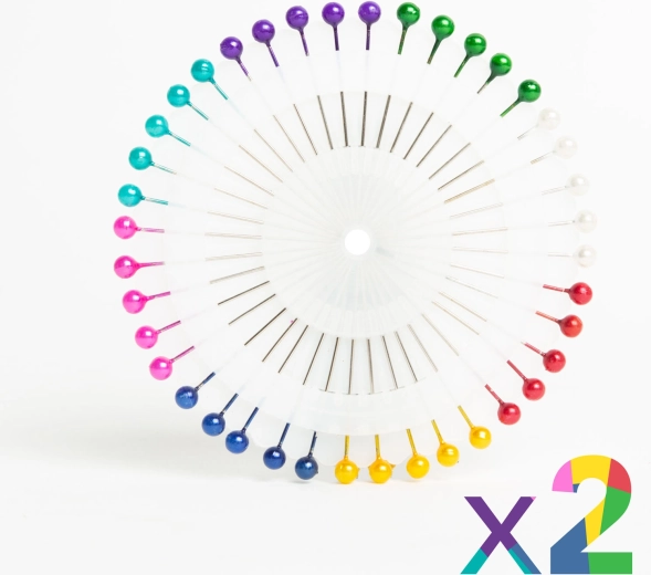 Ensemble d'épingles à tête ronde en plastique colorée avec support