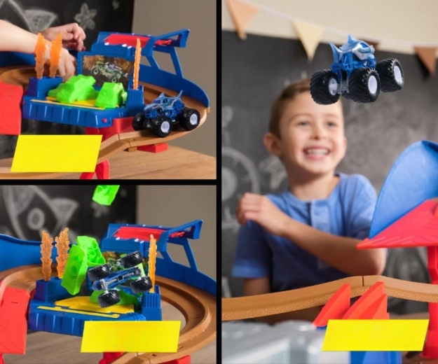 Zone de crash illuminée et obstacles de cascade