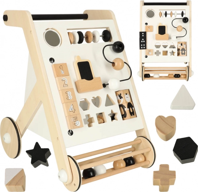 Chariot en bois avec tableau interactif et boîte de tri