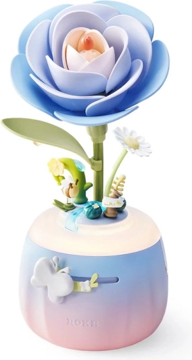 RoboTime Kit de construction mécanique 3D de lampe aromatique nocturne Camélia bleue