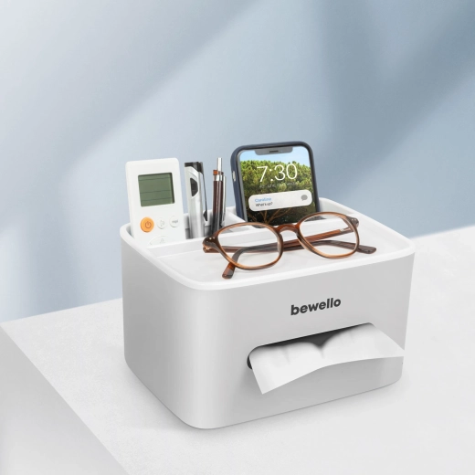 Distributeur de mouchoirs et de lingettes nettoyantes blanc