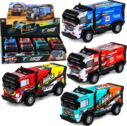 Camion tout-terrain pour enfants avec lumières, sons et propulsion à friction