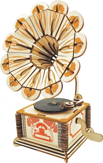 Woodcraft puzzle 3D en bois gramophone coloré
