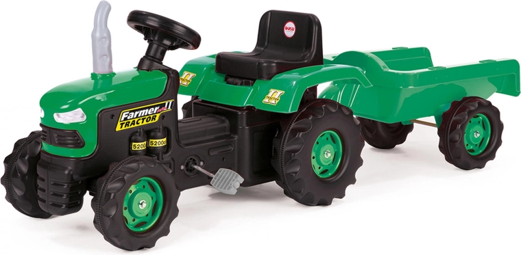 Tracteur à pédales pour enfants avec remorque, vert