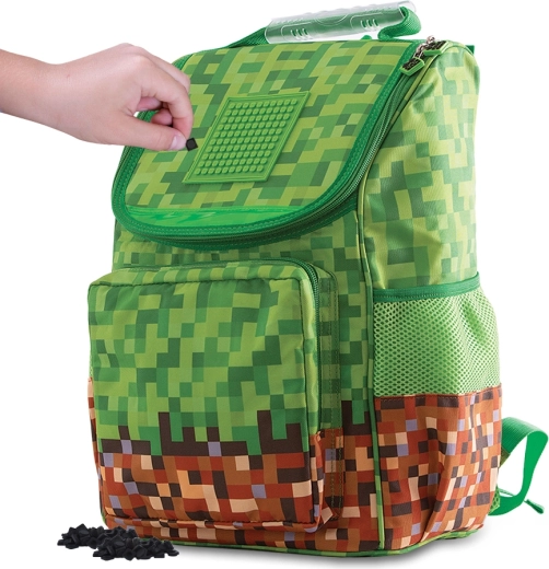 Cartable scolaire Pixie crew vert-marron avec panneau pixelisé