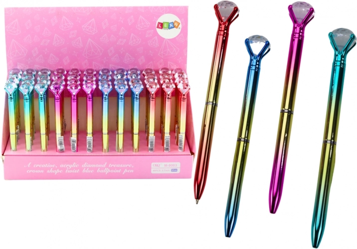 Stylo à bille avec diamant scintillant, corps doré, recharge bleue 0,7 mm