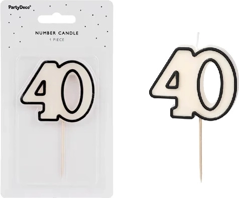 Bougie d’anniversaire pour gâteau chiffre 40 blanc-noir - 1 pièce