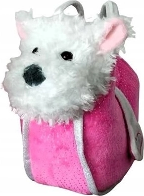 Peluche chien West Highland White Terrier dans un sac rose