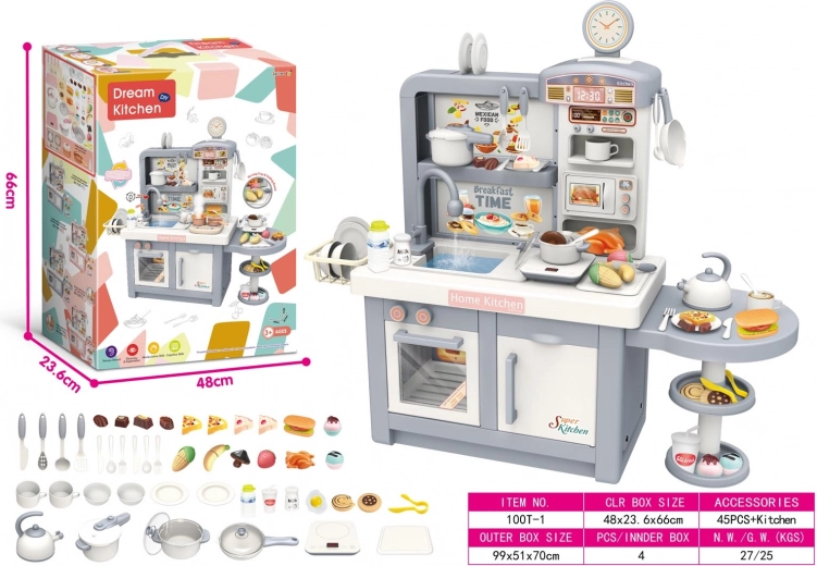 Grande cuisine pour enfants grise avec accessoires