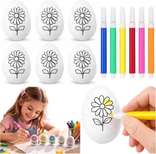 Œufs de Pâques en polystyrène à colorier avec des feutres - 6 pièces