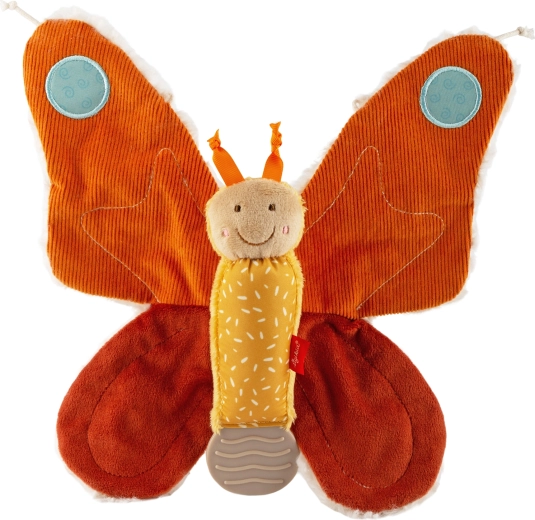 Doudou réconfortant papillon en peluche 28 cm avec élément froissant et anneau de dentition Sigikid