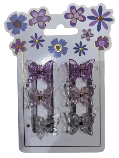 Ensemble de pinces à cheveux Pink en forme de papillon avec paillettes (6 pcs)