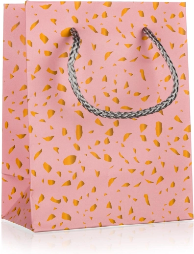 Sac cadeau S rose avec éléments dorés 11 × 14 × 6 cm
