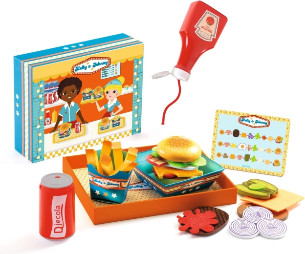 DJECO bistro Kelly & Johnny – set pour enfants pour préparer des hamburgers
