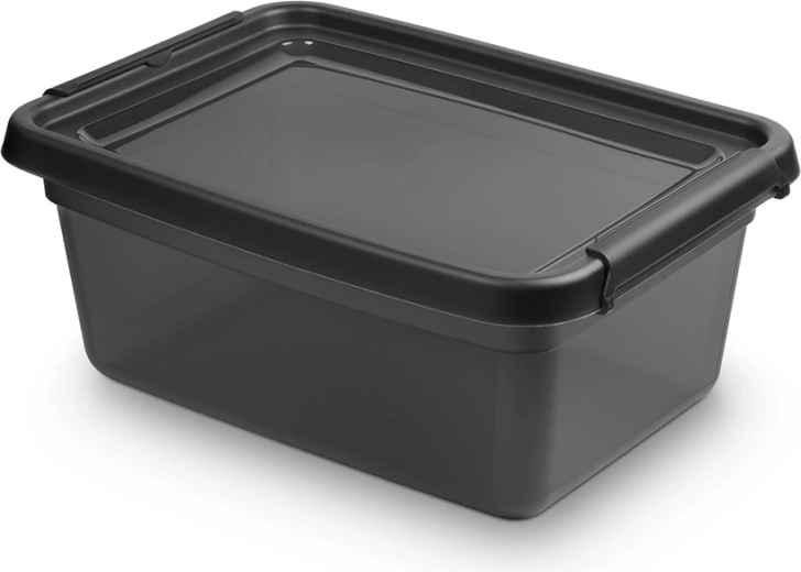 Boîte de rangement Basestore avec couvercle et clips Coal 12,5 l (28 × 38 × 16 cm)