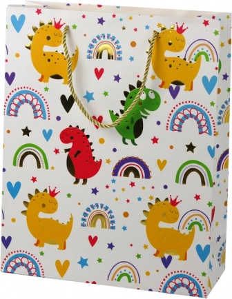 Sac cadeau dinosaures colorés arc-en-ciel 32 × 26 × 10 cm