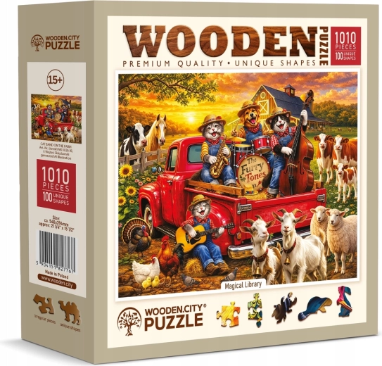 Puzzle en bois WOODEN CITY Orchestre de chats à la ferme, 1010 pièces