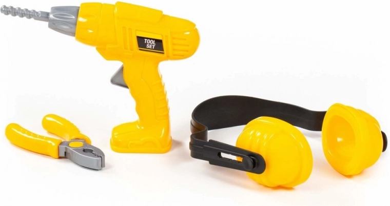 Kit d’outils pour enfants – perceuse, protections auditives et pince (jaune)