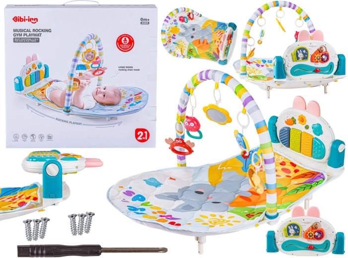 Transat interactif pour enfants avec balancement et tapis de jeu avec mini piano, hochets et projecteur