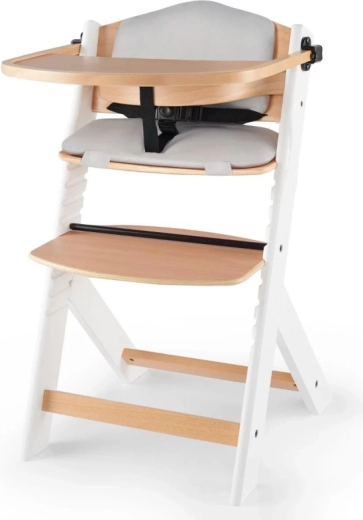 Kinderkraft Enock chaise haute évolutive avec coussin, blanc et bois naturel