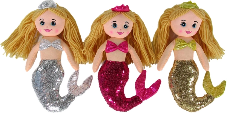 Poupée textile sirène avec sequins - 1 pièce