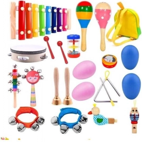 Set musical en bois pour enfants avec petit sac à dos, 22 pièces