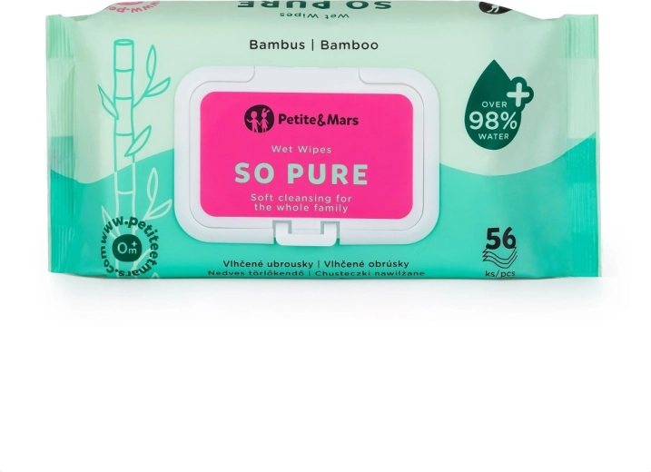Lingettes humides en bambou SO PURE 56 pcs – biodégradables