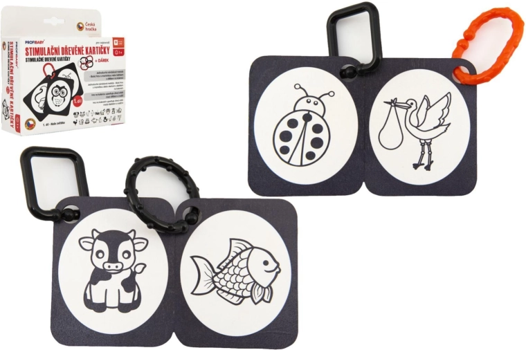 Cartes en bois stimulantes de découverte des animaux, noir et blanc, en boîte