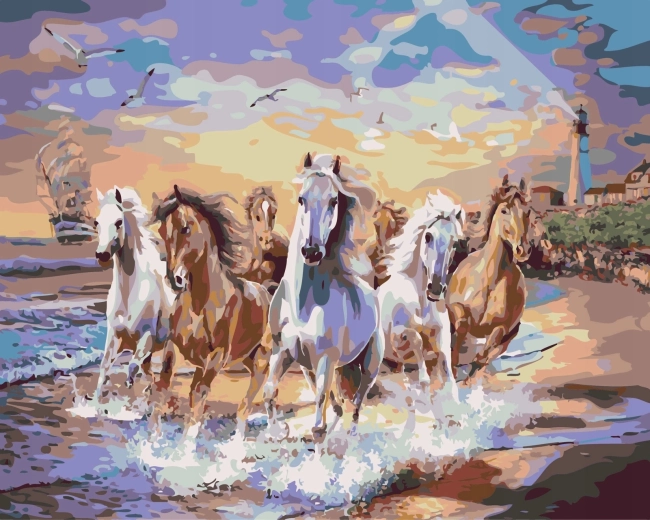 Norimpex Peinture par numéros Chevaux courant le long du rivage 40 × 50 cm