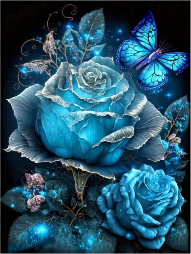 Peinture par numéros Rose bleue avec papillons 40 × 50 cm