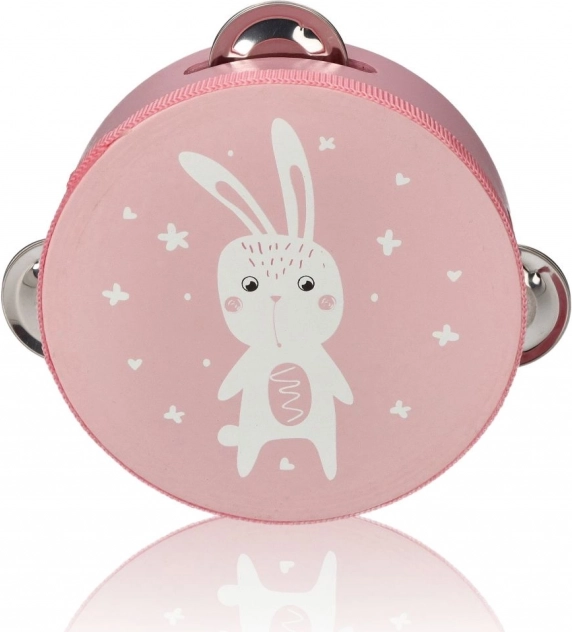 Tambourin enfant rose avec petit lapin 13 cm