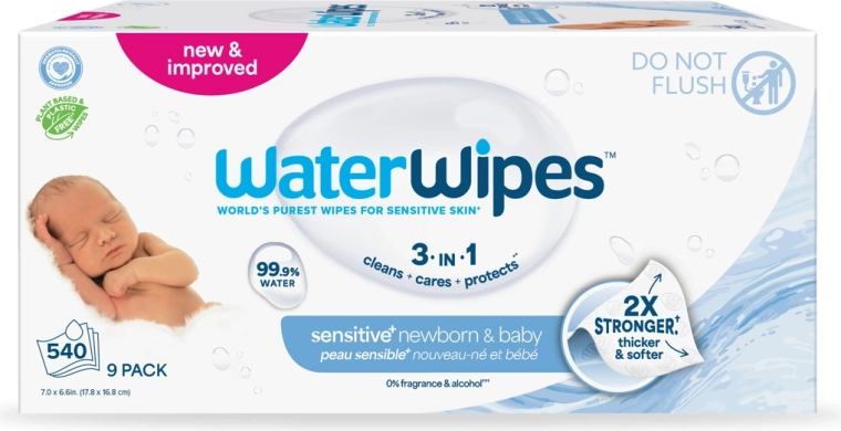 WaterWipes lingettes humides pour nouveau-nés et enfants 3-en-1, 9 × 60 pièces